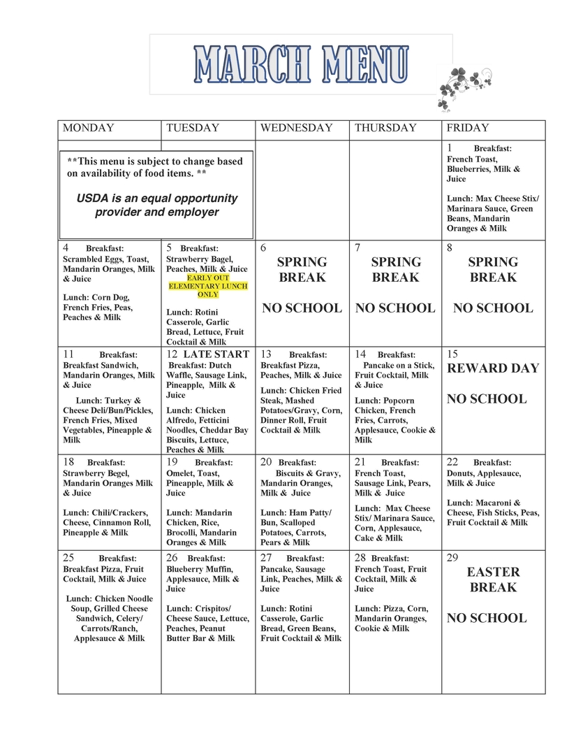 Fullerton Public Schools Lunch Menu